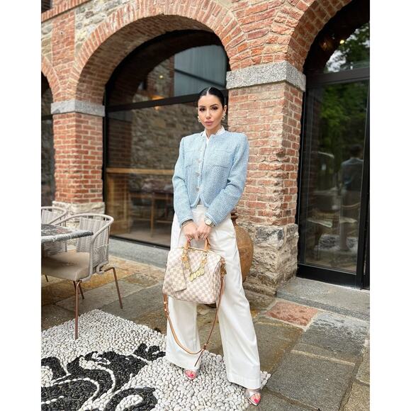 Goelia Tweed Round Neck Jacket Blue White Jacquard - Picture 7 of 13